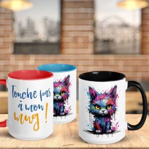 Mug chaton méchant "Touche pas à mon mug"